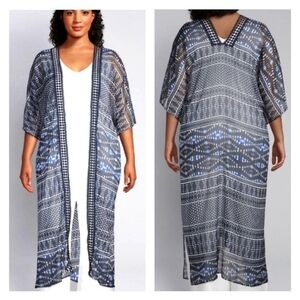 Lane Bryant Navy and White Patterned Kimono Top One Size (5832)